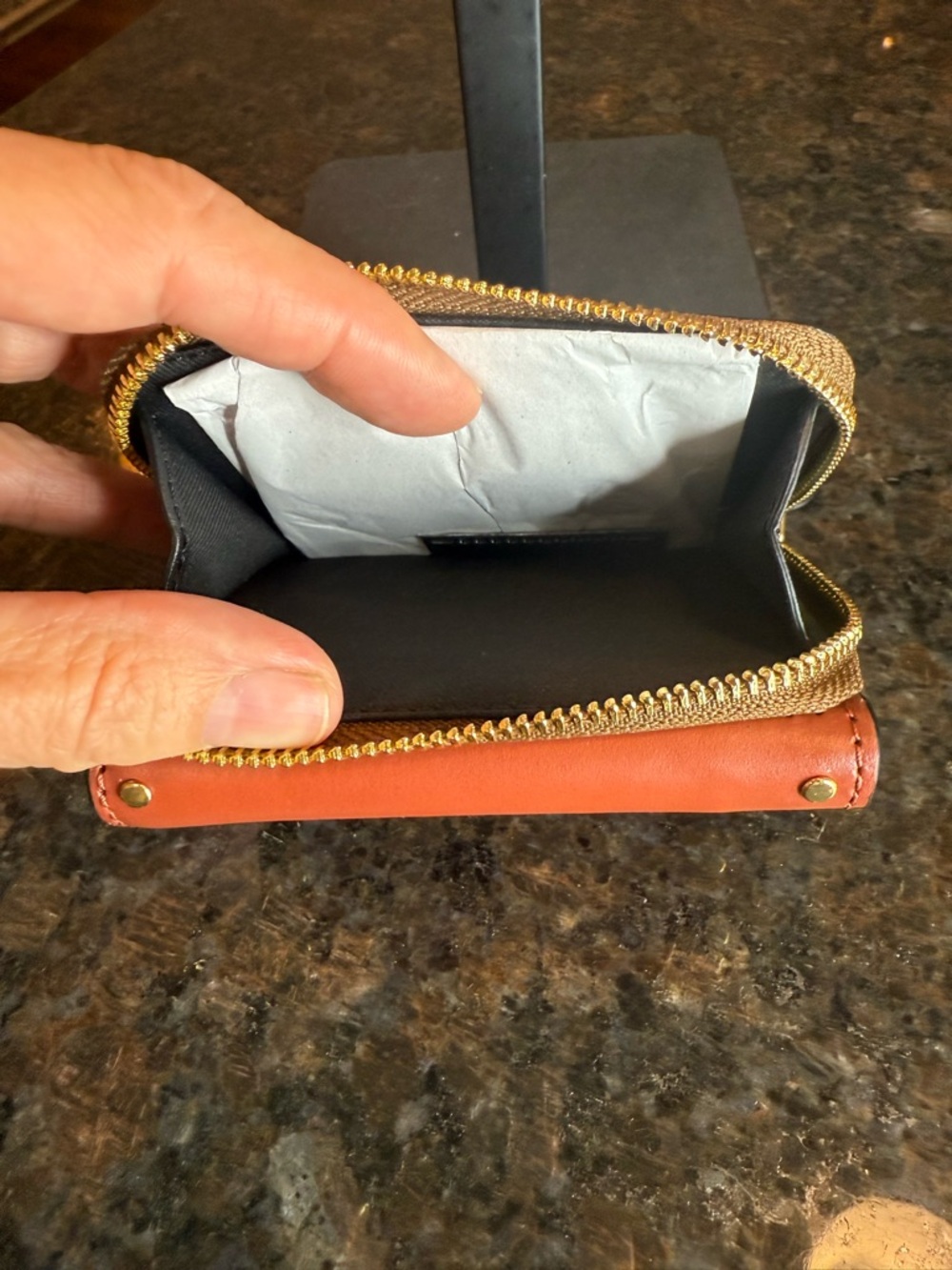 Coach Gold-Studded Color Block Leather Wallet - Terracotta and Black - Picture 6 of 8
